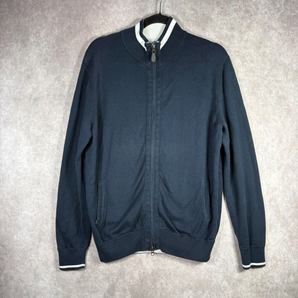 Maus & Hoffman Sweater Mens Medium Navy Blue Pima Cotton Full Zip Cardigan